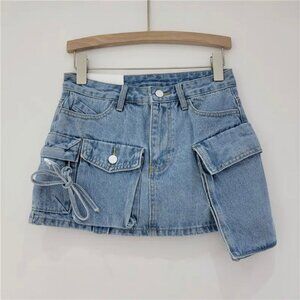 Denim Mini Skirt with Side Pockets